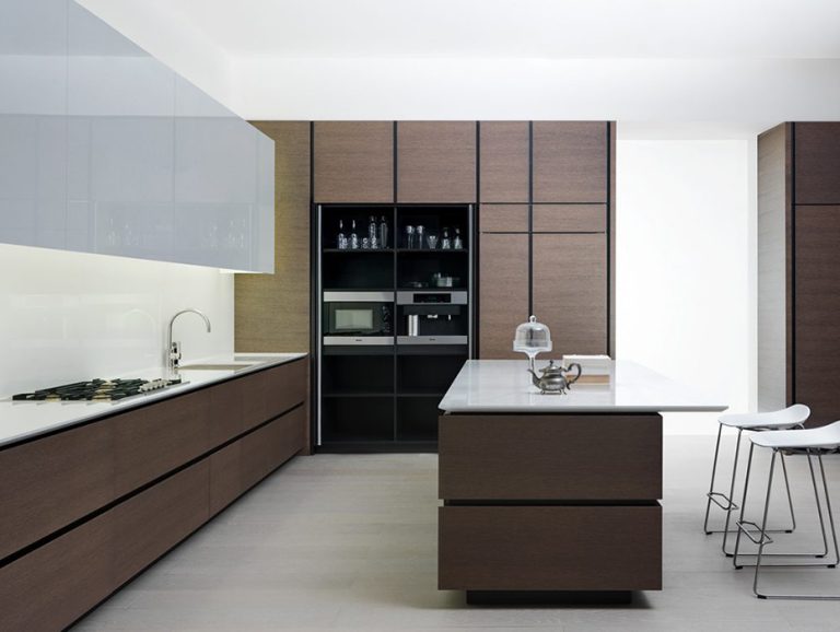 Dark-colored wooden kitchen cabinets