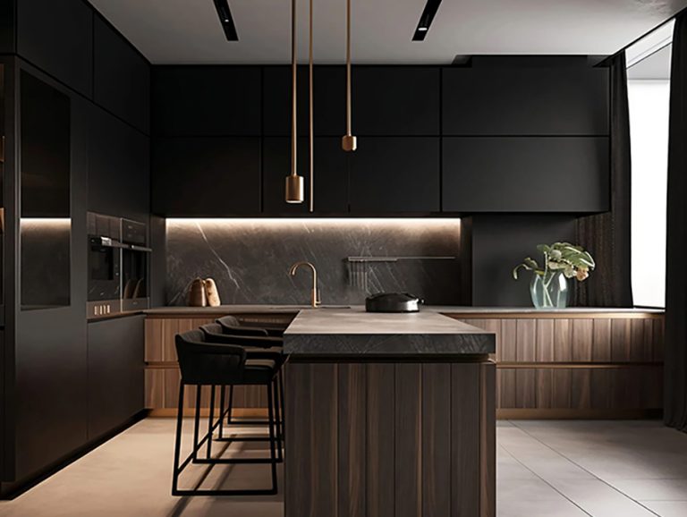 Black And Wood Kitchen Cabinets