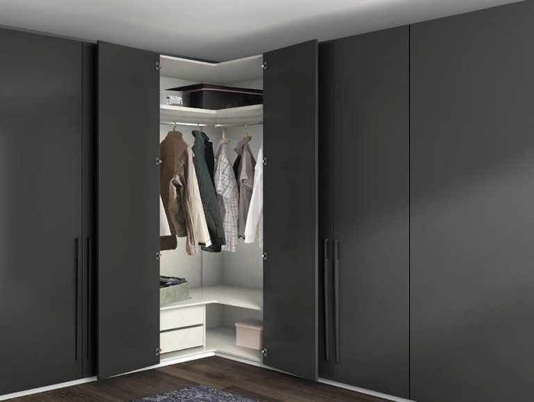 Black L-Shaped Sliding Door Wardrobe