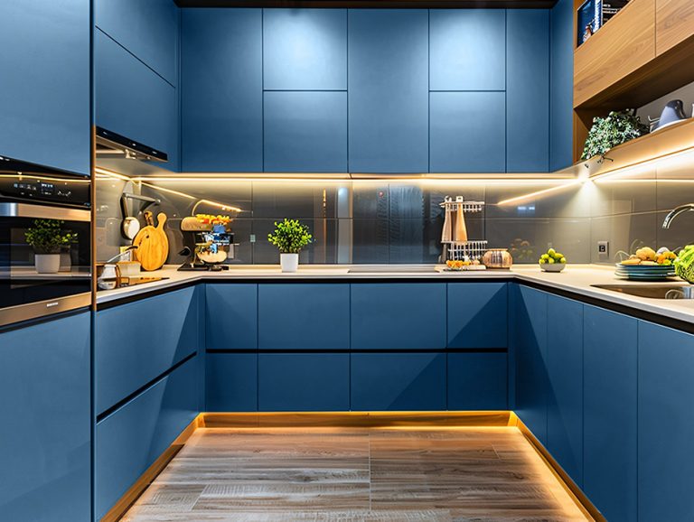 Blue Lacquer Modern U-Shaped Kitchen Cabinets