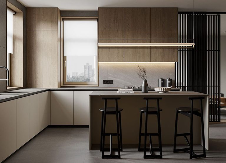 L-shaped Kitchen Cabinet with Island