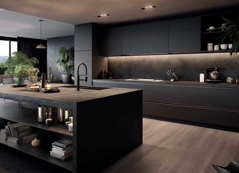 Modern Black Melamine Kitchen Cabinets