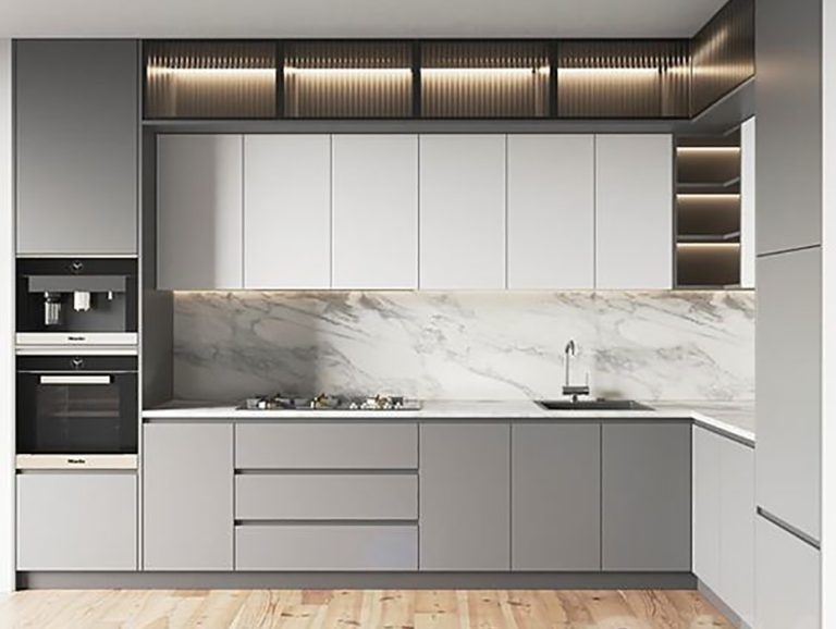 PVC Kitchen Cabinets in Gray and White