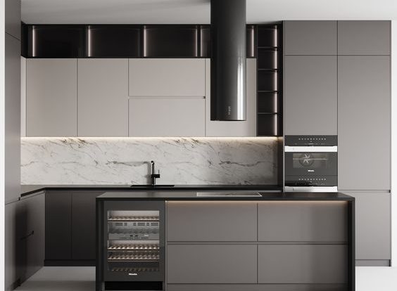 Two Tone White and Grey Kitchen Cabinets