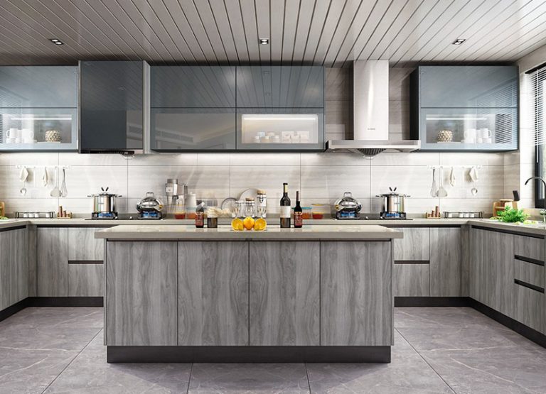 U Shaped Kitchen Island MDF Cabinets