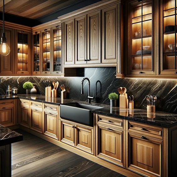 Solid Wood Rustic Kitchen Cabinet