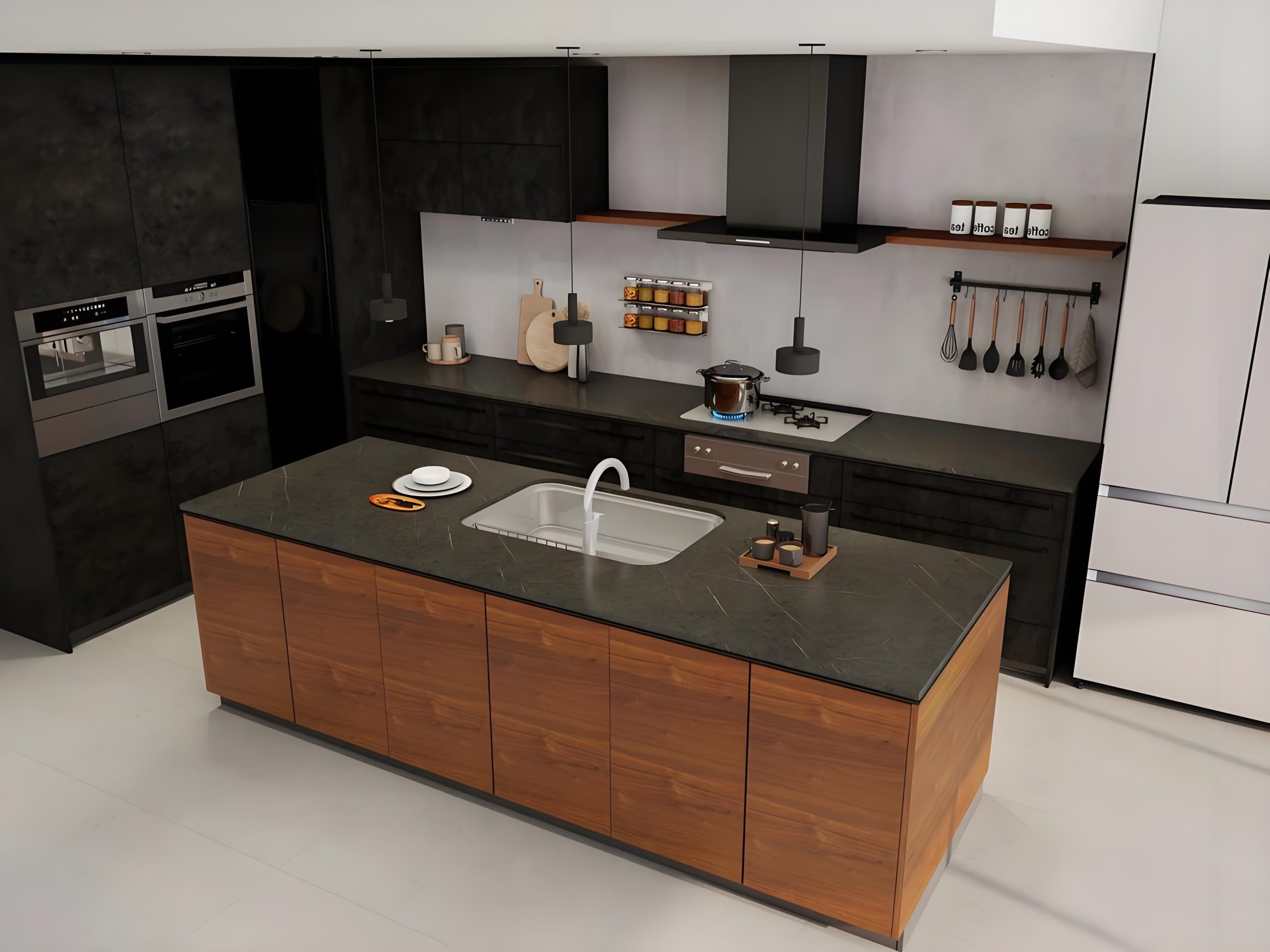L Shaped Kitchen Island MDF Cabinets