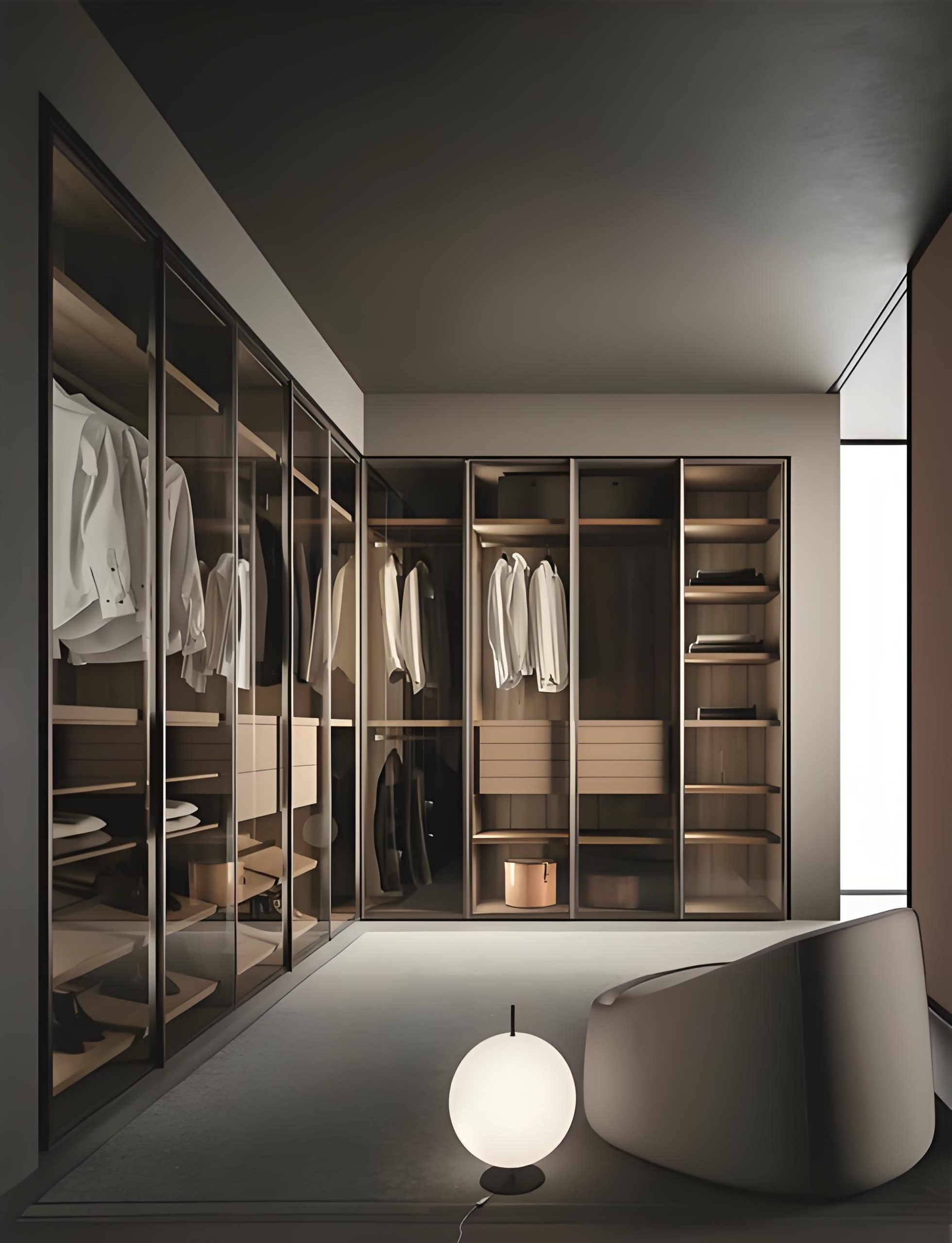 L-shaped glass door wardrobe
