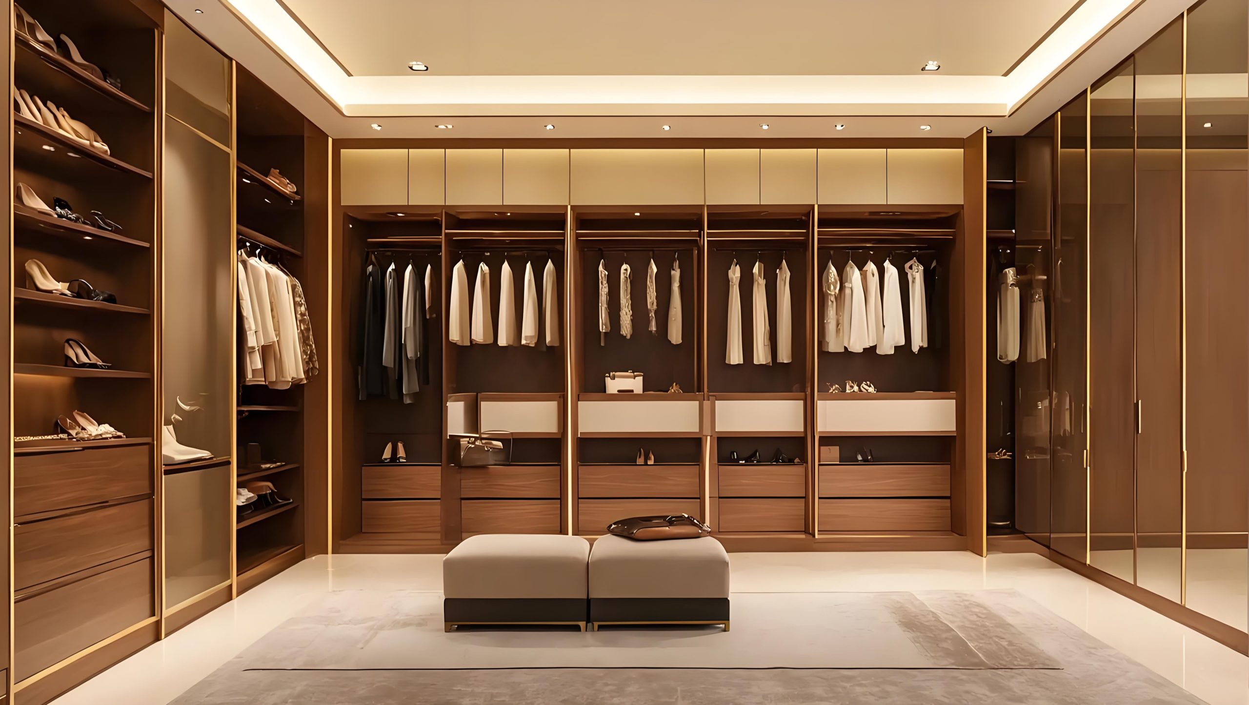 Big Walk in Closet with Light Wood Cabinets